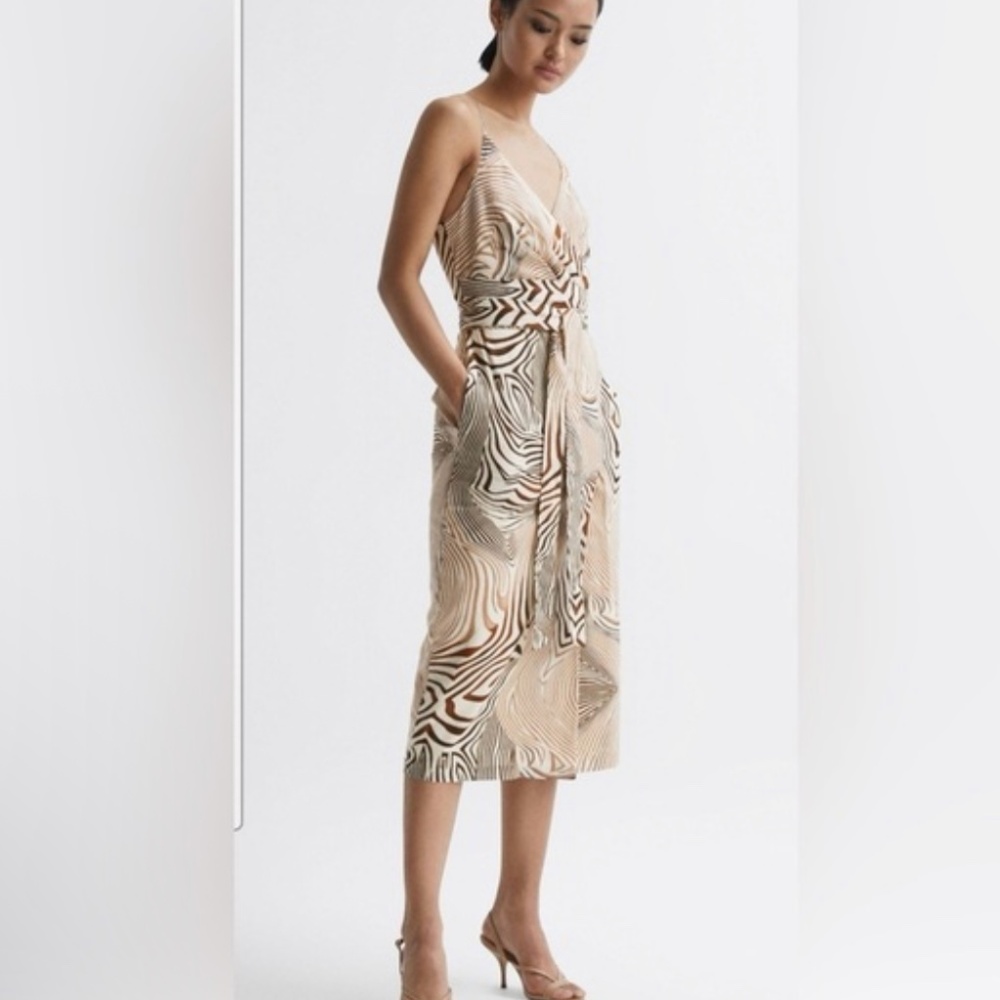 REISS Linen Blend Animal Print Dress Size 0